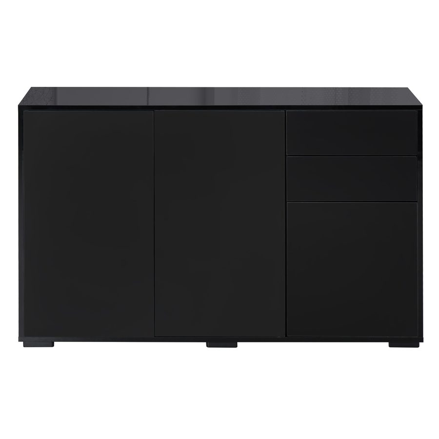HOMCOM Buffet-Sideboard Aufbewahrungsschrank mit 2 Schubladen, 3 Türen, höhenverstellbarem Regal, Teilchenplatten, 117 x 36 x 74 cm Schwarz   Aosom von HOMCOM