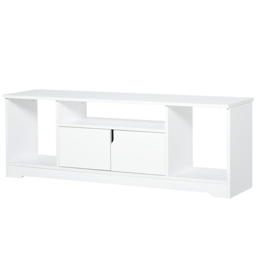 HOMCOM TV-Ständer, TV Schrank, TV-Kommode, Moderner Fernsehtisch mit Schrank und Offene Regale, Spanplatte, Weiß, 120 x 30 x 41cm   Aosom von HOMCOM