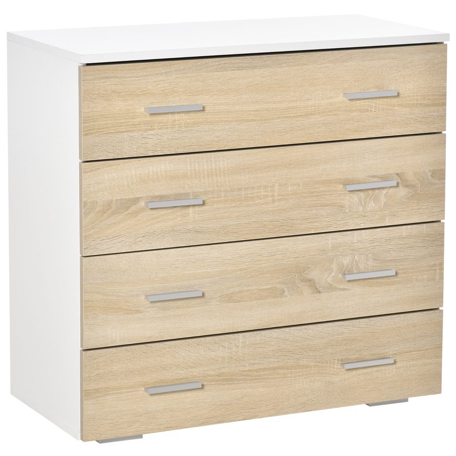 HOMCOM Kommode mit 4 Schubladen Badezimmerschrank Schubladenschrank für Schlafzimmer Wohnzimmer Eiche Weiß 76x35x72 cm   Aosom von HOMCOM