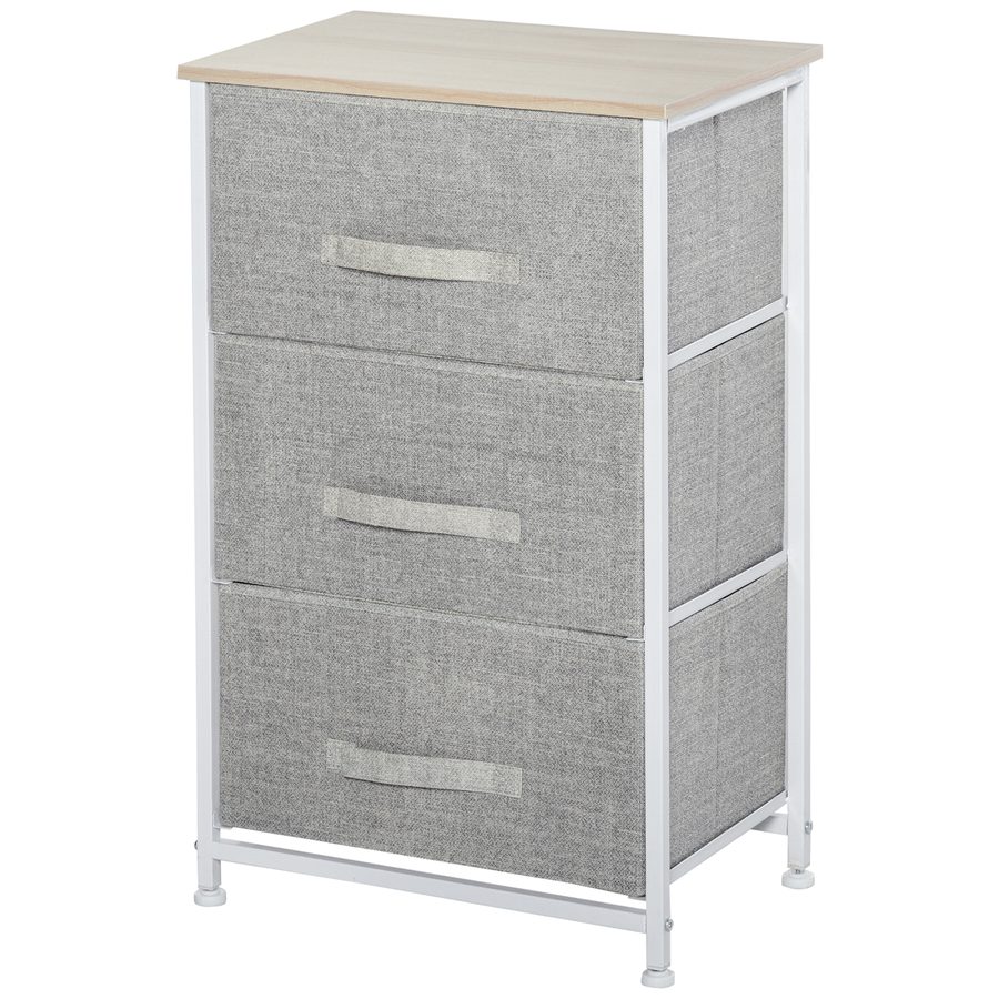 HOMCOM Kommode mit 3 Schubladen aus Stoff, Schubladenkommode, modernes Aufbewahrungsmöbel, Stahlrahmen und verstellbare Pads, Kommode für Schlafzimmer, Wohnzimmer, Eingangsbereich, 45 x 30 x 71 cm, Grau   Aosom von HOMCOM