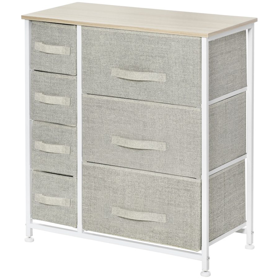 HOMCOM Kommode mit 7 Schubladen aus Stoff, Schubladenkommode, modernes Aufbewahrungsmöbel, Stahlrahmen, Kommode für Schlafzimmer, Wohnzimmer, Eingangsbereich, 63,5 x 30 x 71 cm, grau   Aosom von HOMCOM