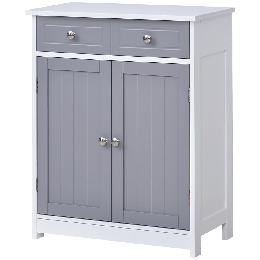 kleankin Aufbewahrungsmeubel, Badezimmerschrank, Schrank mit 2 Türen 2 Schubladen - 60 x 30 x 75 cm - Grau und Weiß   Aosom von Kleankin