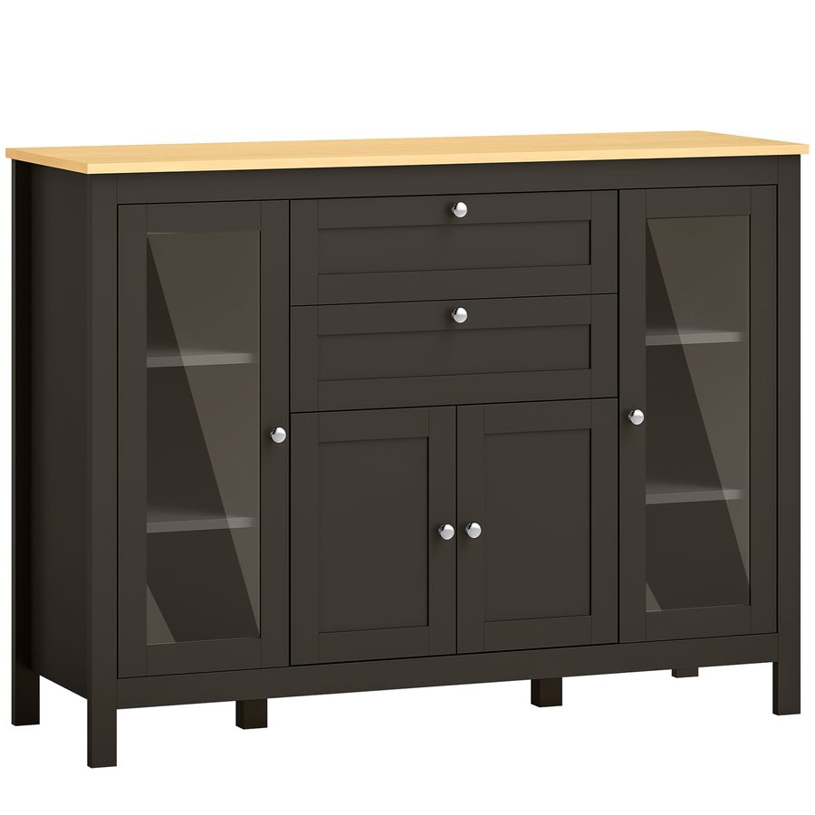 HOMCOM Sideboard, Aufbewahrungsmöbel mit 1 zweitürigem Schrank, 2 Schränken mit Glastür, 2 Schubladen und verstellbarem Einlegeboden, moderner Stil, Sideboard für Esszimmer und Küche, 120x40x90cm, schwarz   Aosom von HOMCOM