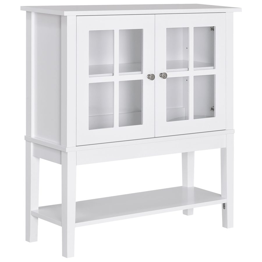 HOMCOM Modernes Küchen-Sideboard, Küchenschrank mit 2 Türen aus gehärtetem Glas, verstellbarer Innenboden, für Esszimmer, Wohnzimmer, 80x28x84 cm, Weiß   Aosom von HOMCOM