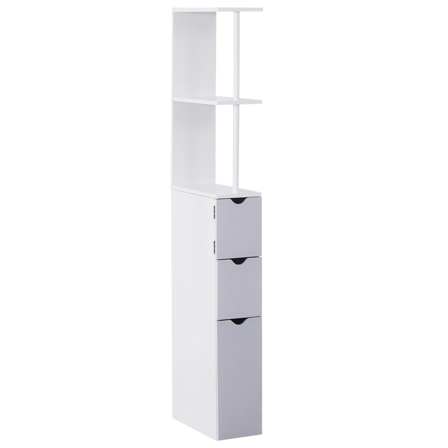 HOMCOM Badezimmersäule, Badezimmerplatzsparendes Holzregal, Schrank mit Regalen und Schubladen, 15x33x136 cm, Hellgrau   Aosom von HOMCOM