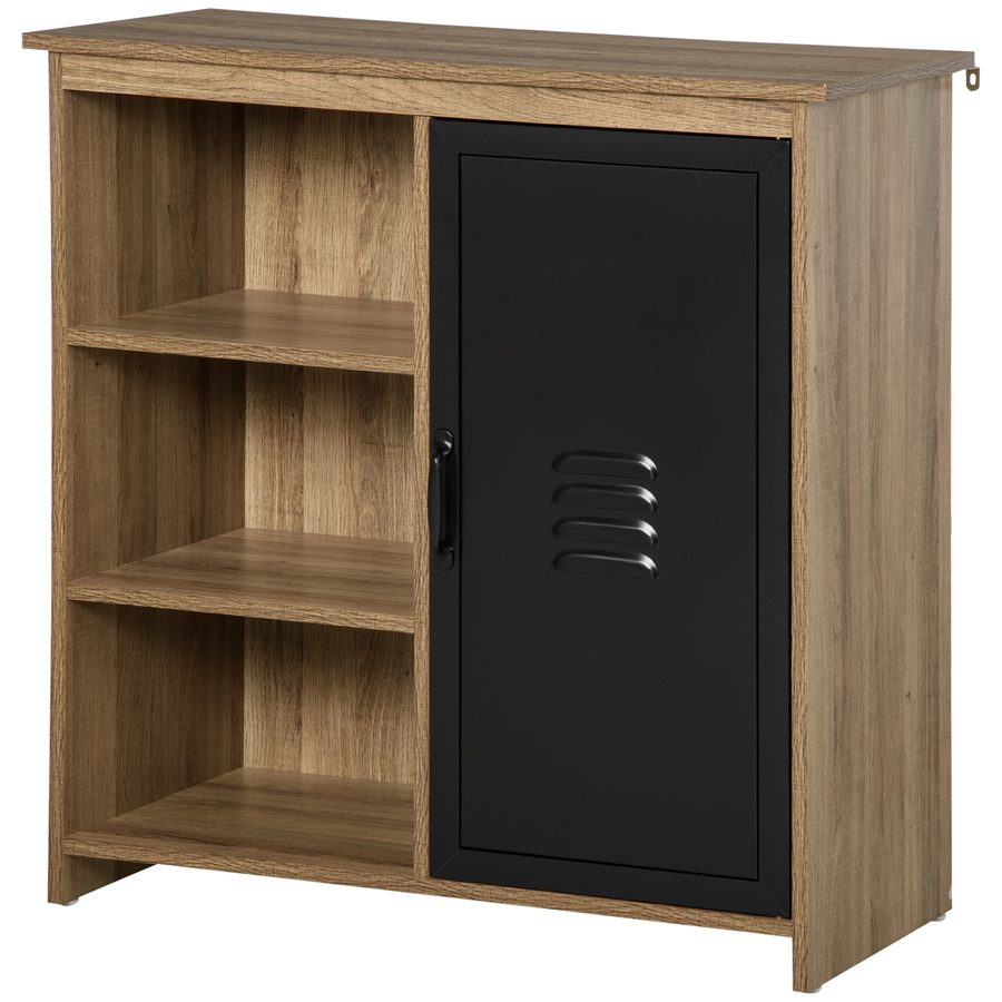 HOMCOM Industrie-Buffet - Stehendes Aufbewahrungsmöbel 3 Fächer Schrank - in Holz und Metall Schwarz   Aosom von HOMCOM