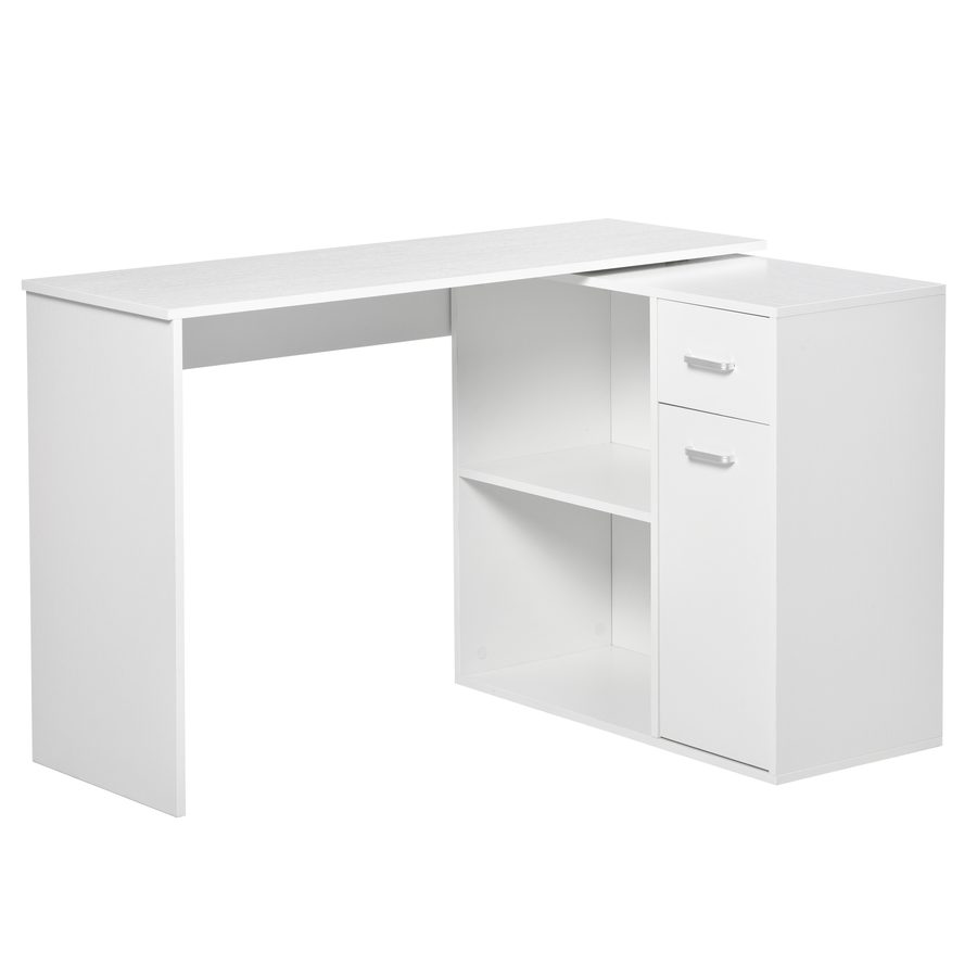 HOMCOM Eckschreibtisch 180° drehbar mit Regal, Schublade & Schrank, L‑Form 117 x 82 x 74 cm, Weiß   Aosom von HOMCOM