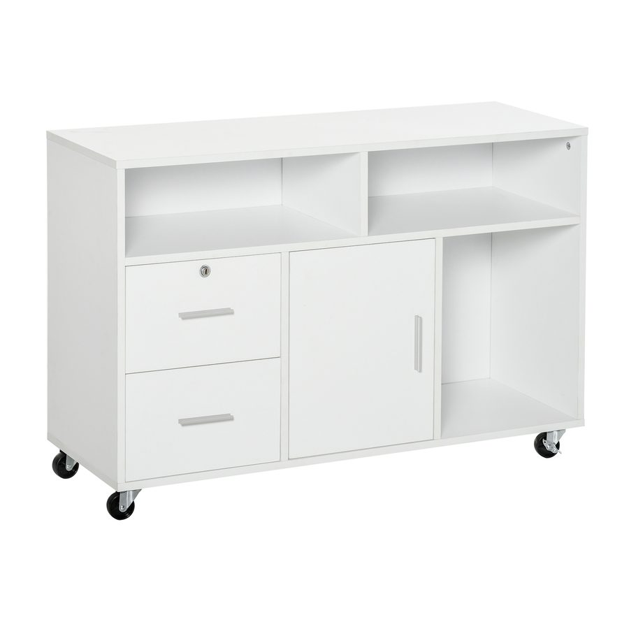 HOMCOM Druckerständer mit 2 Schubladen, Rollcontainer, Bürocontainer mit offenen Regalen und Schrank, 100 x 35 x 65 cm, weiß   Aosom von HOMCOM