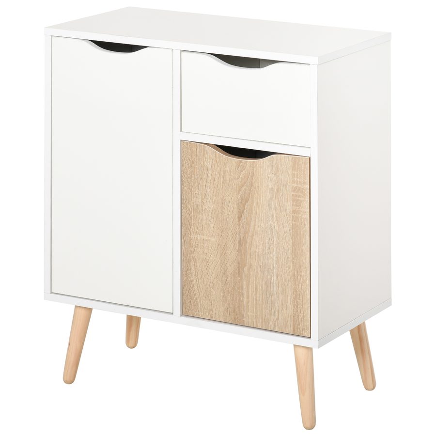 HOMCOM Buffet Sideboard skandinavisches Design 2 Schränke Schublade Holz Weiß helles Eichenholz   Aosom von HOMCOM