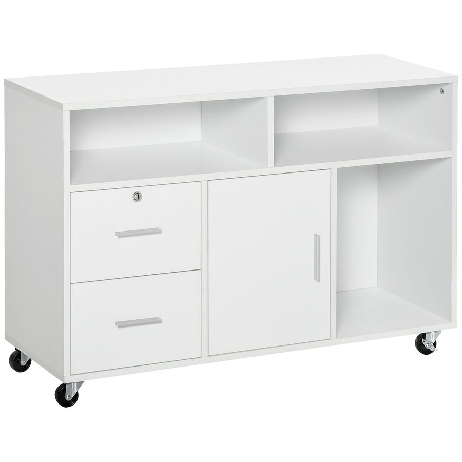 HOMCOM Bürocontainer mit Rollen, Aktenschrank, Büroschrank, Sideboard, Badezimmerschrank Spanplatte, Weiß, 100 x 35 x 65 cm   Aosom von HOMCOM