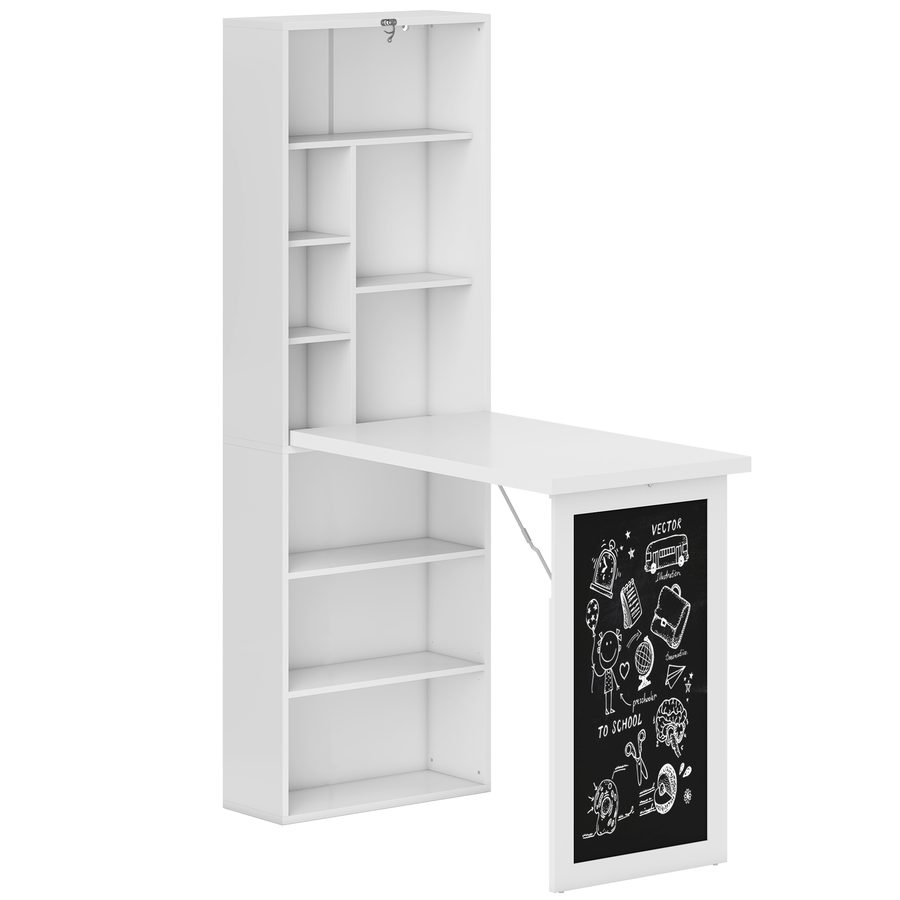 HOMCOM Schreibtisch klappbar mit 6 Fächer Bücherregal mit 3 Regale Computertisch Bürotisch E1 Spanplatte Metallrahmen Weiß 98 x 51 x 153 cm   Aosom von HOMCOM