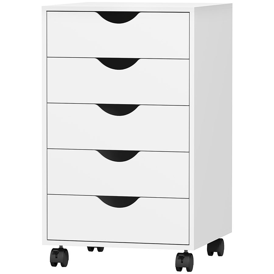 HOMCOM Büroschrank mit 5 Schubladen, Räder mit Bremsen, Büroschrank für Briefe/Akten/A4-Format, Vertikaler Schrank für Büro, 40x40x67 cm, Weiß   Aosom von HOMCOM
