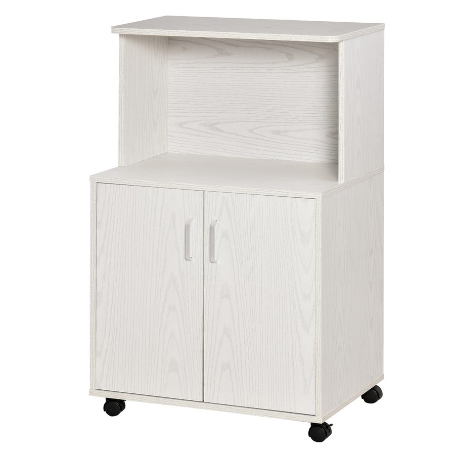 HOMCOM Rollbarer Mehrzweck-Küchenwagen mit Rädern, Schrank und Ablage für die Mikrowelle, hoher Schrank aus Spanplatte, 60,4x40,3x97cm Weiß   Aosom von HOMCOM