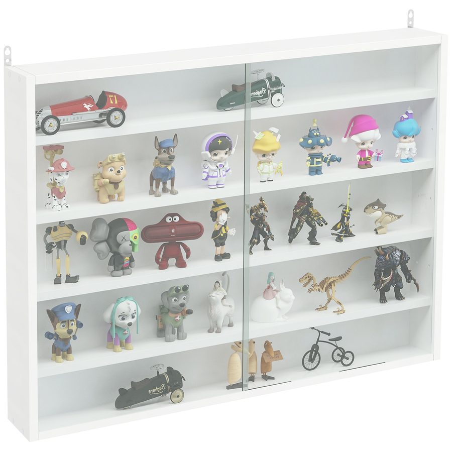 HOMCOM Vitrine für Sammlerstücke Wandvitrine 80 x 9,5 x 60 cm mit 4 höhenverstellbaren Regalen und 2 Schiebetüren aus Glas, für Figuren- und Miniaturautosammlungen, weiß   Aosom von HOMCOM