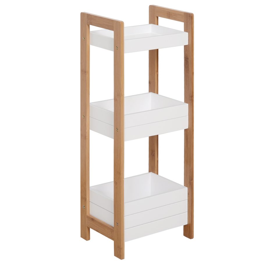 HOMCOM Badregal Korbregal aus Bambus Standregal Badezimmer Regal 3 Staufächer Weiß   Aosom von HOMCOM