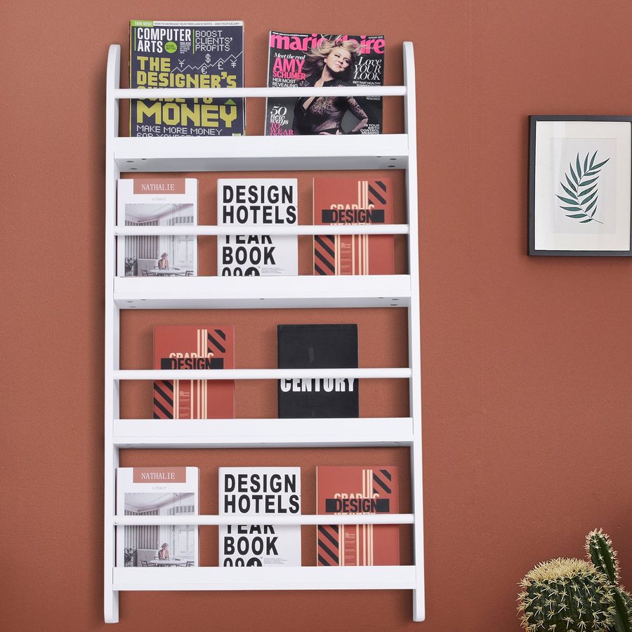 HOMCOM® Bücherregal 4 Ebenen Bücherhalter Aufbewahrungsregal Wandmontage Wasserfest Holz 59 x 12 x 113 cm   Aosom von HOMCOM