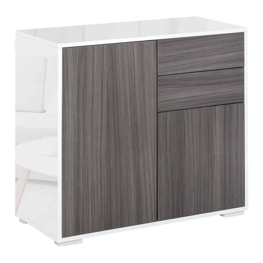 HOMCOM Kommode Mehrzweckschrank Aktenschrank Aufbewahrungsschrank Hochglanz 2 Schublade 2 Türen E1 Spanplatte weiß+Hellgrau 79 x 36 x 74 cm   Aosom von HOMCOM