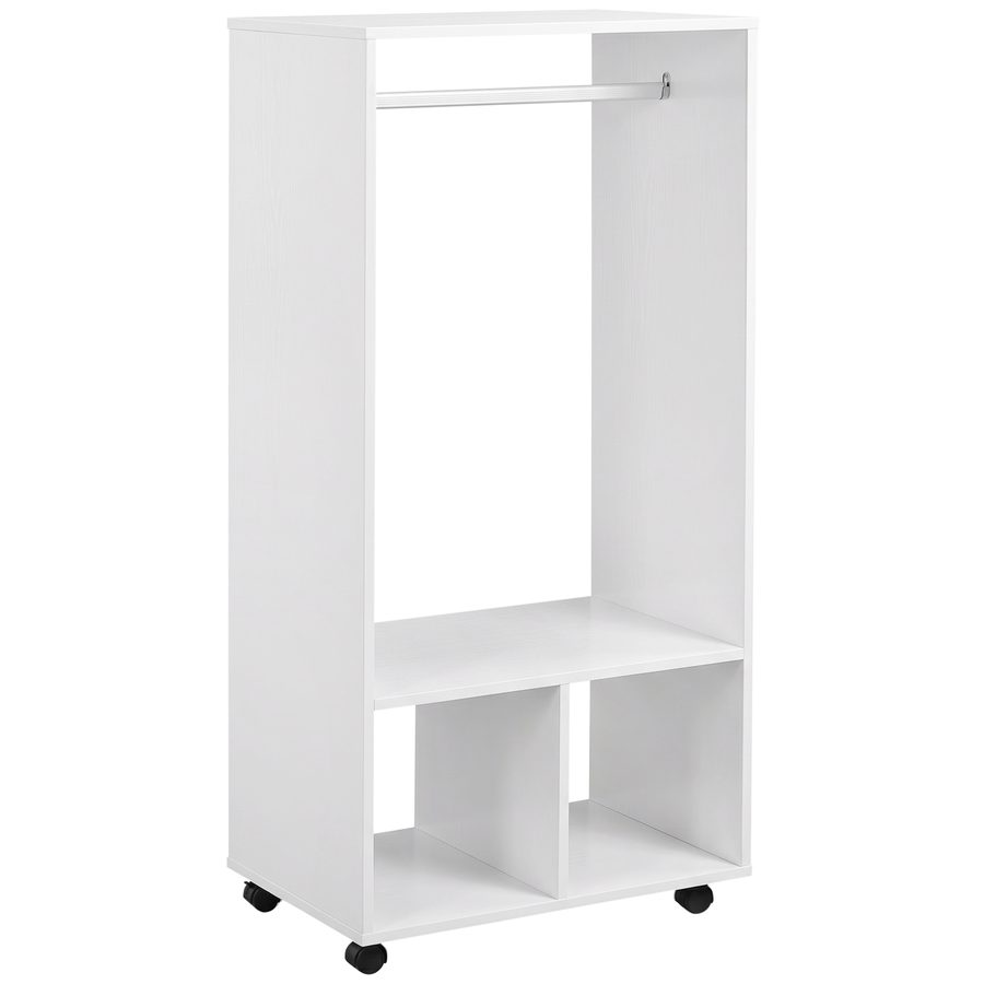 HOMCOM Mobiler Kleiderschrank Garderobe Schrank mit Regal 4 Schwenkräder für Wohnzimmer Schlafzimmer, Aluminiumlegierungen, 60 x 40 x 128 cm, Weiß   Aosom von HOMCOM
