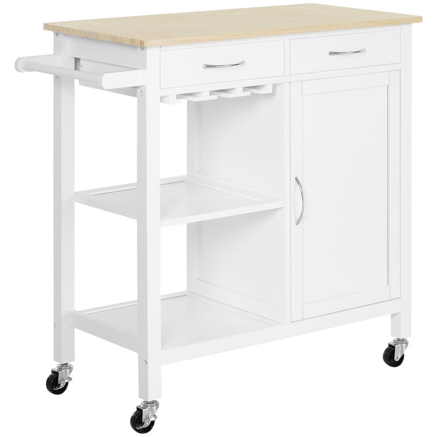 HOMCOM Servierwagen Küchenwagen Rollwagen Küchentrolley mit Schrank Schublade Holz weiß 88,5 x 40 x 86 cm   Aosom von HOMCOM