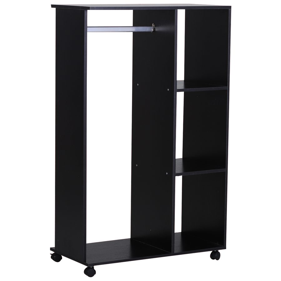HOMCOM offener Kleiderschrank Dielenschrank mit Kleiderstangen und Räder Aluminium 80x40x128 cm Schwarz   Aosom von HOMCOM
