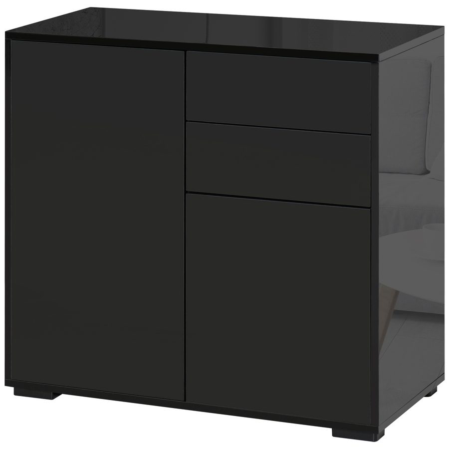 HOMCOM Standschrank Aufbewahrungsschrank Mehrzweckschrank Aktenschrank Kommode 2 Schublade 2 Türen  E1 Spanplatte Schwarz 79 x 36 x 74 cm   Aosom von HOMCOM