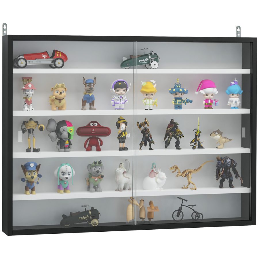 HOMCOM Vitrine für Sammlerstücke Wandvitrine 80 x 9,5 x 60 cm mit 4 verstellbaren Regalen und 2 Glasschiebetüren, für Sammlungen von Figurinen und Miniaturautos, Schwarz   Aosom von HOMCOM