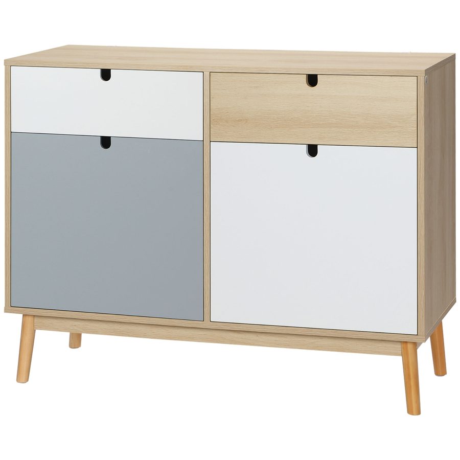 HOMCOM Vielseitiger Schrank im skandinavischen Stil, Zwei Türen und Schubladen für Küche und Eingangsbereich, 100x40x79,5cm, Multicolor   Aosom von HOMCOM