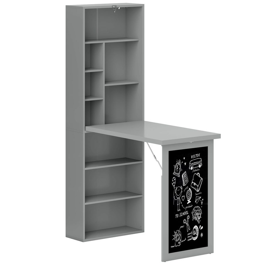HOMCOM Klappbarer Schreibtisch Esstisch mit 6 Fächern Bücherregal und 3 Regalen, Computertisch Bürotisch E1 Spanplatte Metallrahmen Dunkelgrau 98x51x153 cm   Aosom.de von HOMCOM