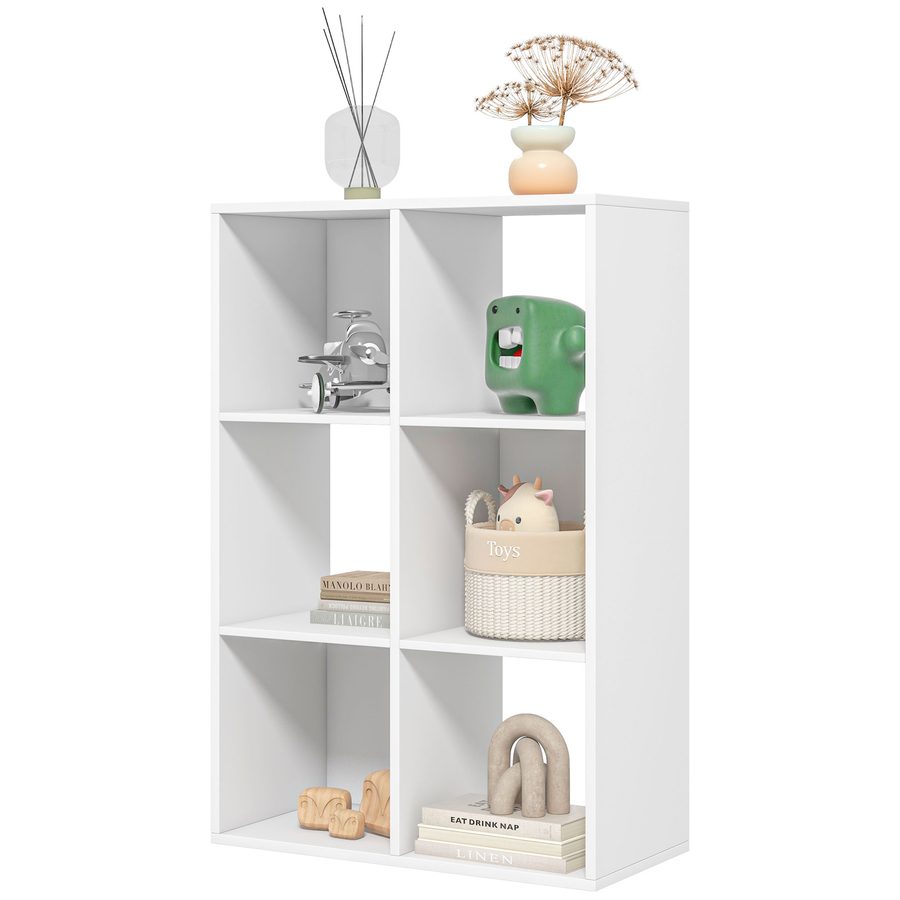 HOMCOM Weißes Bücherregal für Zuhause und Büro, Modernes Bücherregal mit Designregal, 6 Holzfächer, geräumig, Rechteckig, 61,5x29,5x91,5 cm, Weiß   Aosom von HOMCOM