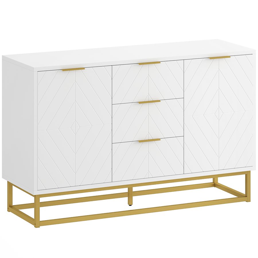 HOMCOM Sideboard Kommode Beistellschrank mit Schränke und Schubladen Goldsockel viel Stauraum Weiß MDF Stahl 120 x 40 x 76 cm   Aosom von HOMCOM