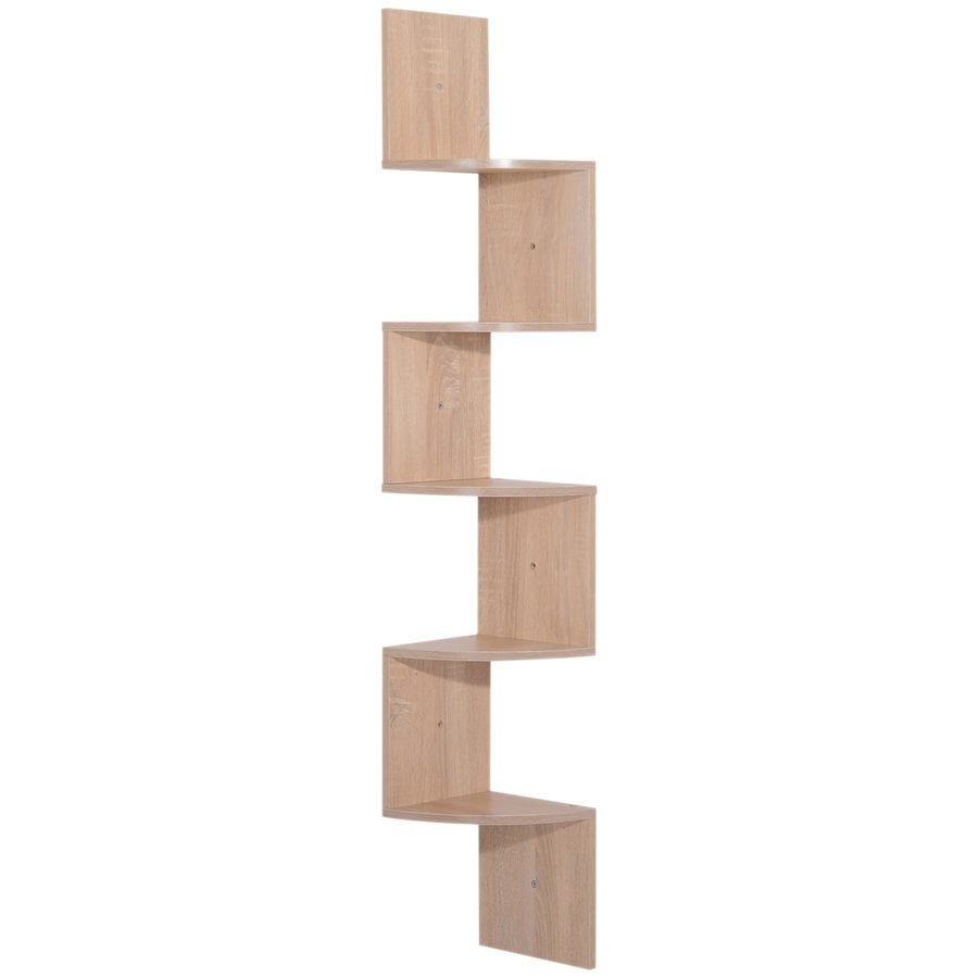 HOMCOM Eckenregal Wandregal Zigzag-Design 20L x 20B x 126H cm 5 Ebenen Holz hellbraun   Aosom von HOMCOM