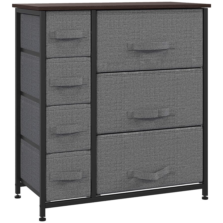 HOMCOM Schubladenschrank Aufbewahrungsschrank mit 7 faltbaren Stoffschubladen, Metallgestell in Holzoptik, grau, 63,5x30x71cm   Aosom.de