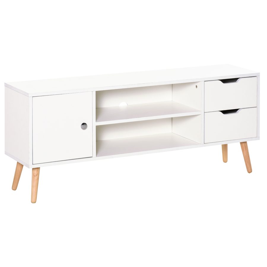 HOMCOM TV Lowboard Fernsehtisch Fernsehschrank für TV bis zu 50" mit Schrank 2 Schubladen Holzfüße Wohnzimmer Weiß 120 x 28 x 44 cm   Aosom von HOMCOM