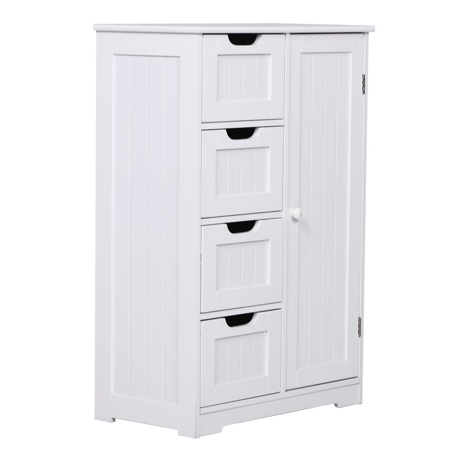 Kleankin Badezimmermöbel mit 4 Schubladen und 1 Schrank Verstellbares Regal in 3 Höhen Umweltfreundlicher Lack Anti-Kipp-Vorrichtung in Weißem MDF 56x30x83cm   Aosom von Kleankin