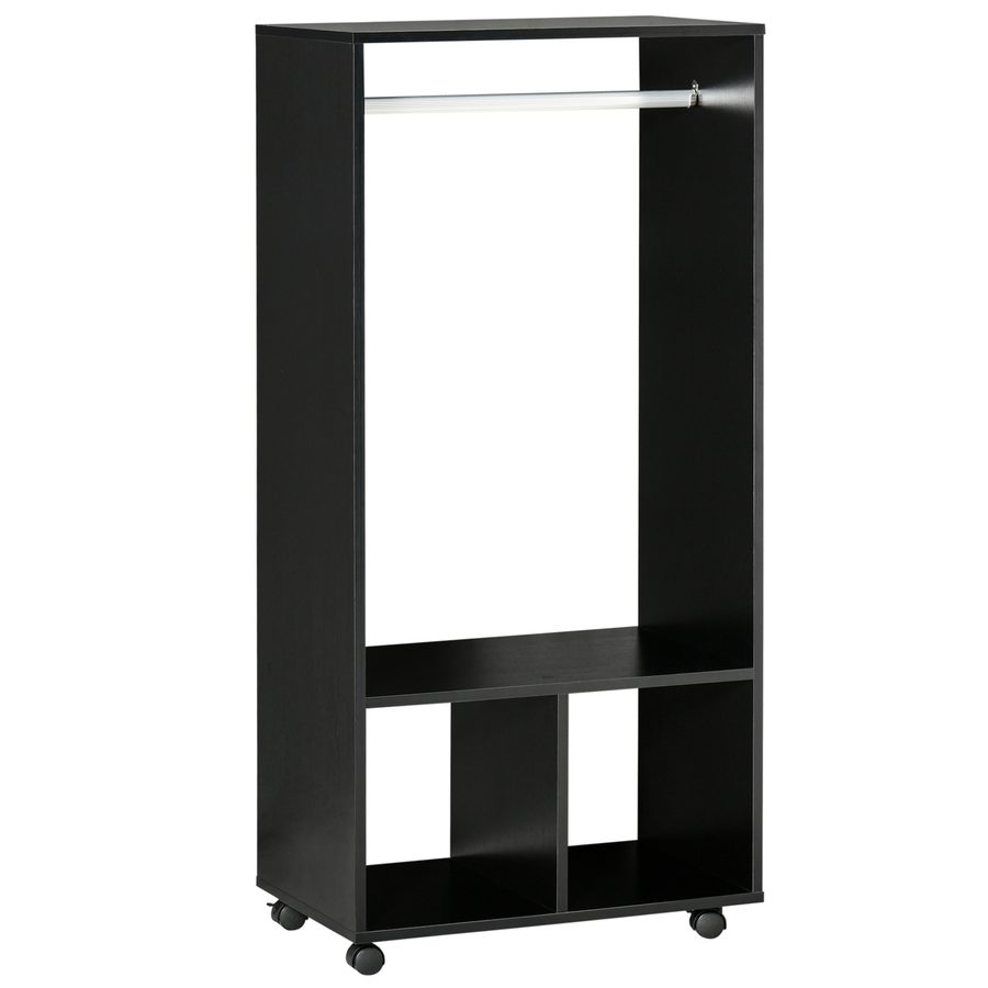 HOMCOM Mobiler Kleiderschrank Garderobe Schrank mit Regal 4 Schwenkräder für Wohnzimmer Schlafzimmer, Aluminiumlegierungen, 60 x 40 x 128 cm, Schwarz   Aosom von HOMCOM