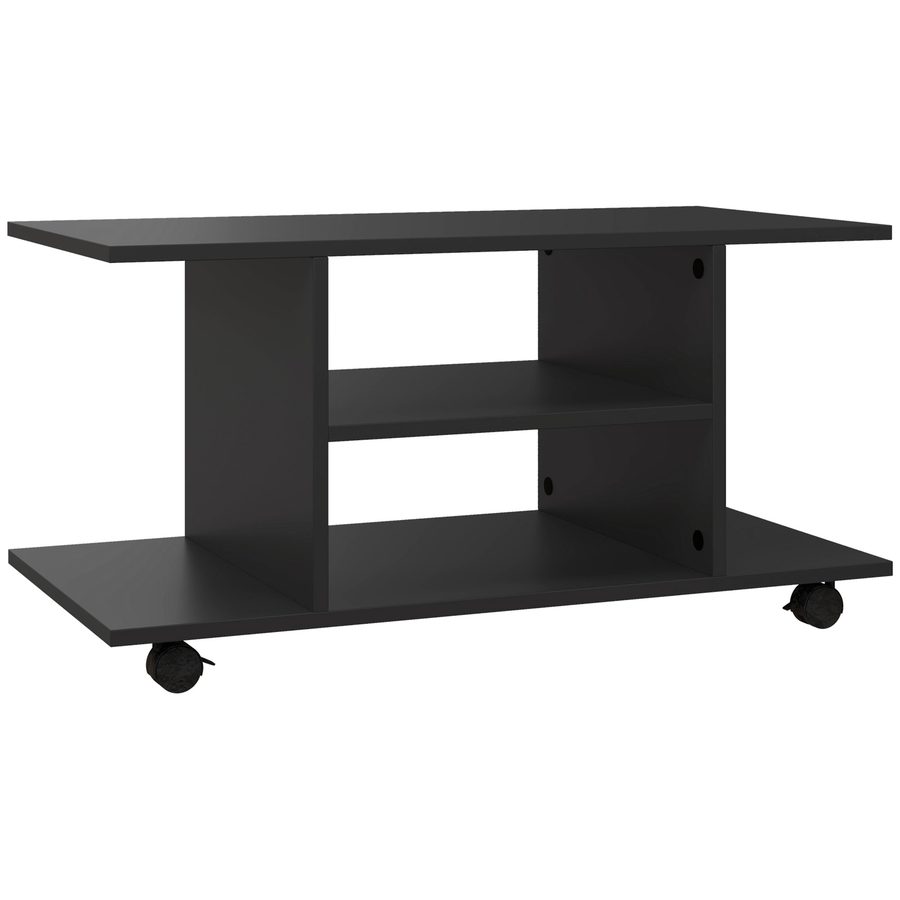 HOMCOM TV-Schrank Fernsehschrank TV Lowboard mit offenen Ablageflächen 4 Rollen TV-Bank Fernsehtisch bis zu 42 Zoll Spanplatte Schwarz 80 x 40 x 40cm   Aosom von HOMCOM