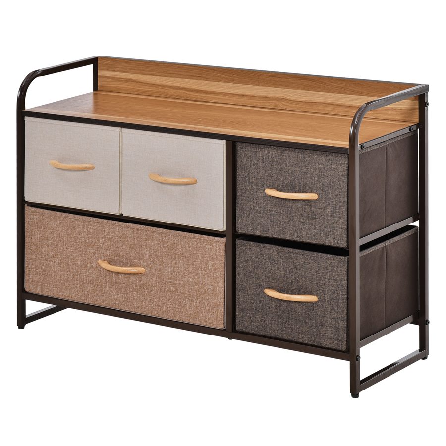 HOMCOM Kommode Aufbewahrungsschrank 5 Schubladen aus Stoff 87,5 x 29 x 58 cm Braun und Beige   Aosom von HOMCOM