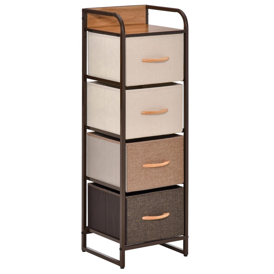 HOMCOM Kommode Aufbewahrungsschrank 5 Stoffschubladen faltbar - schwarzer Stahlrahmen - 45 x 30 x 116 cm beige, braun   Aosom von HOMCOM