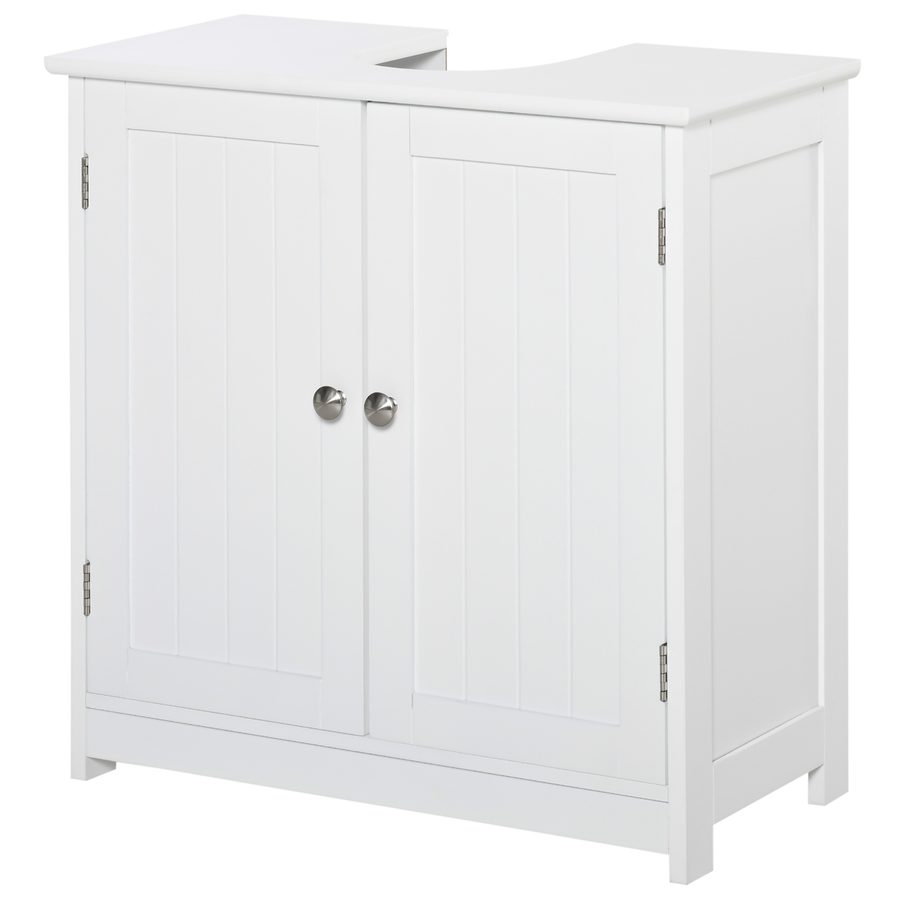 kleankin Badezimmerschrank unter Waschbecken - Unterschrank - Schrank 2 Türen mit Regal - Abmessungen 60B x 30T x 60H cm - in weißem Holz   Aosom von Kleankin