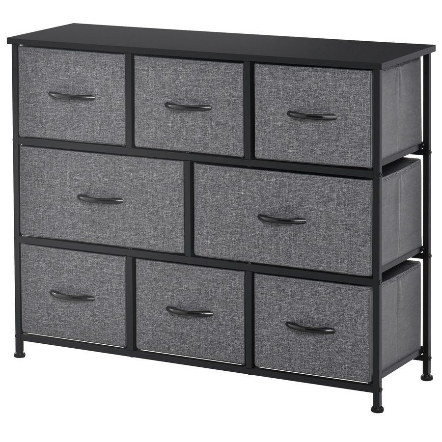 HOMCOM Kommode mit 8 Schubladen aus Stoff Aufbewahrungsschrank Kommodenschrank mit Griffen, Metallgestell, Modern-Design Schrank für Schlafzimmer, Wohnzimmer Dunkelgrau   Aosom von HOMCOM
