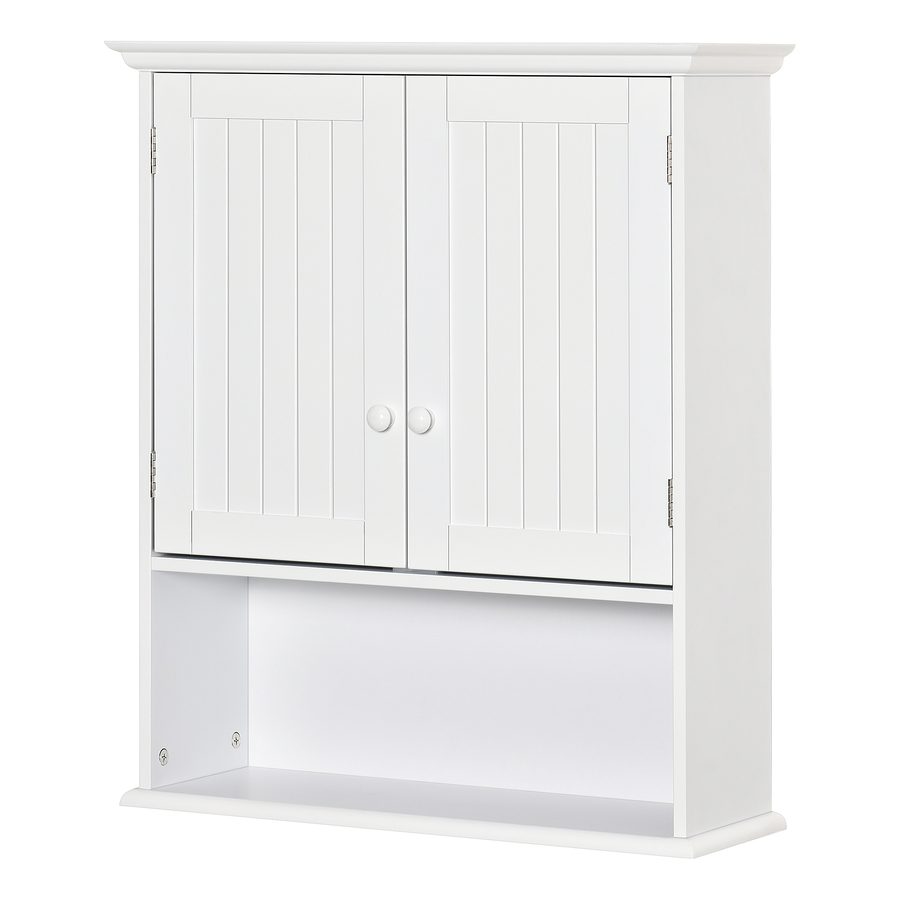 kleankin Hängender Badezimmerschrank mit 2-türigem Schrank mit Magnetverschluss und offenem Regal, Hängender Badezimmerschrank mit verstellbarem Regal, für Küche, Eingang und Wohnzimmer, 60x20x70,5 cm, Weiß   Aosom von Kleankin