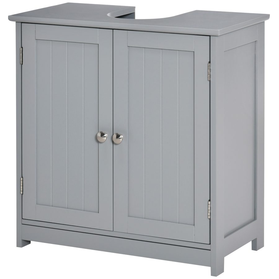 kleankin Badezimmer-Unterschrankmöbel - Waschtischmöbel - Schrank 2 Türen mit Regal - Maße 60L x 30W x 60H cm - in grauem Holz   Aosom von Kleankin
