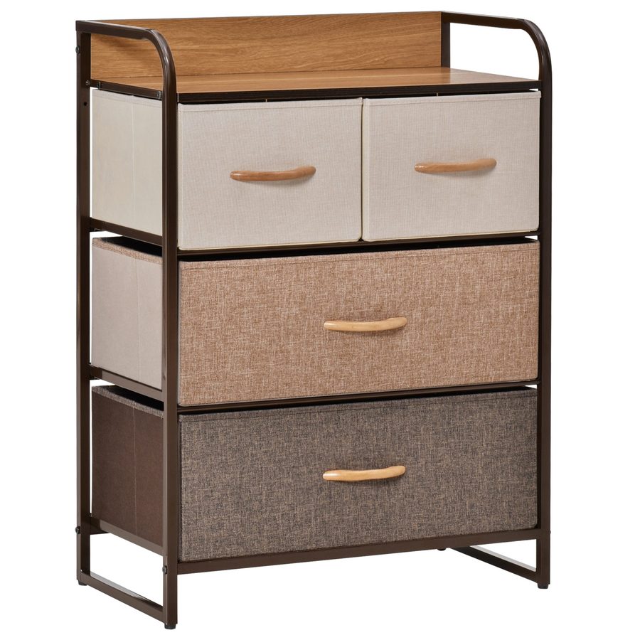 HOMCOM Kommode Schrank mit 4 Schubladen aus Leinen Aufbewahrungsschrank mit Metallrahmen Schubladenschrank für Schlafzimmer, Wohnzimmer, 58x29x78,5cm   Aosom von HOMCOM
