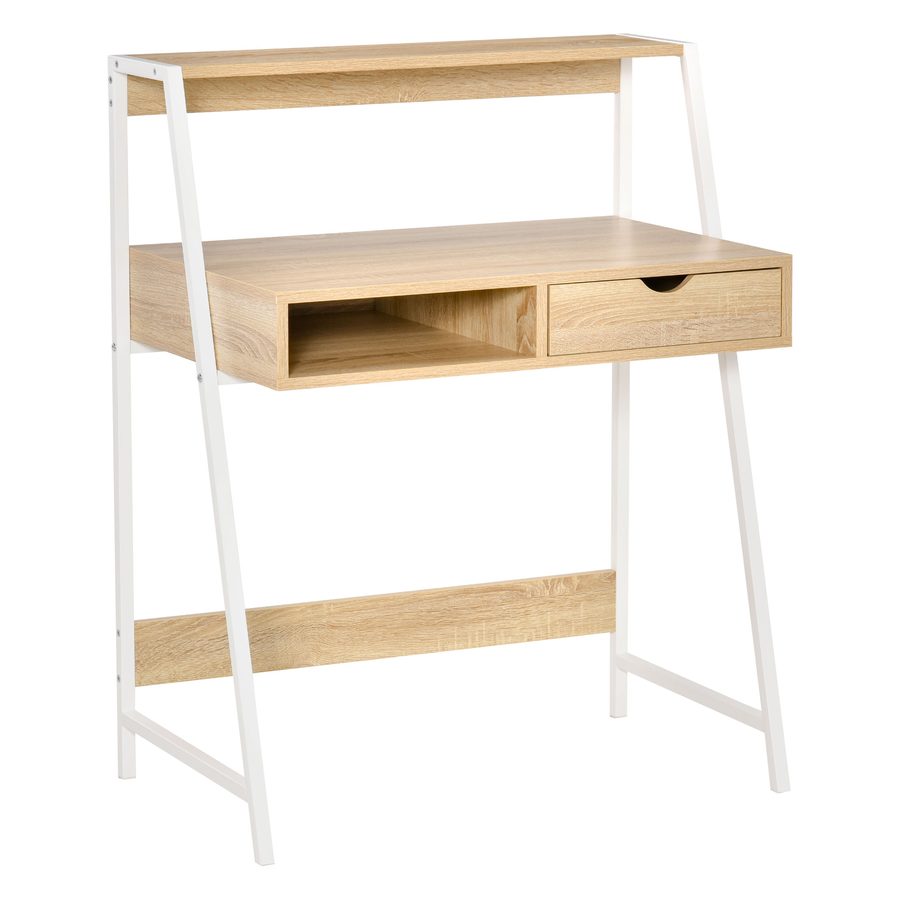 HOMCOM Schreibtisch Bücherregal Computertisch Bürotisch mit Schublade und Regal großer Stauraum E1-Spanplatte Metallrahmen Natur 80 x 50 x 100 cm   Aosom von HOMCOM