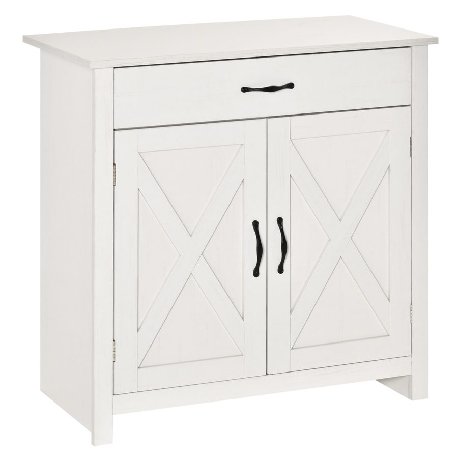 HOMCOM Sideboard, Aufbewahrung mit Schublade, 2 Scheunentüren und verstellbarem Regal, Esszimmer- & Küchenbuffet, 80 x 39,7 x 80 cm, weiß   Aosom von HOMCOM
