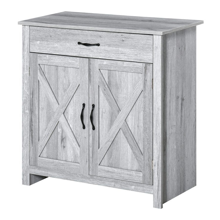 HOMCOM Buffet 2 Türen Schublade ländlich-schick Schrank mit höhenverstellbarem Regal Metallgriffe MDF Spanplatten helle Holzoptik mit Ährenmuster   Aosom von HOMCOM