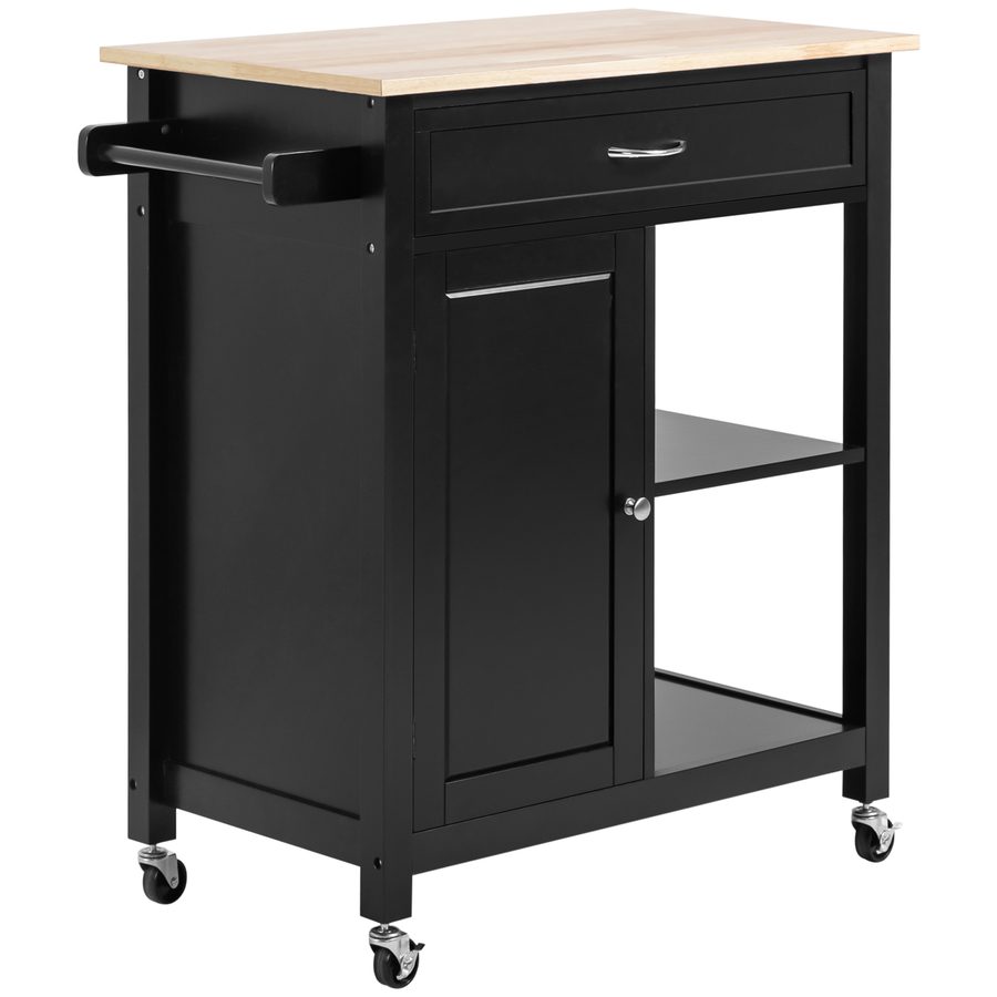 HOMCOM Küchenwagen aus Holz mit Schublade, Schrank und Regalen, Servierwagen mit Rollen, 83x45x88cm, Schwarz   Aosom von HOMCOM