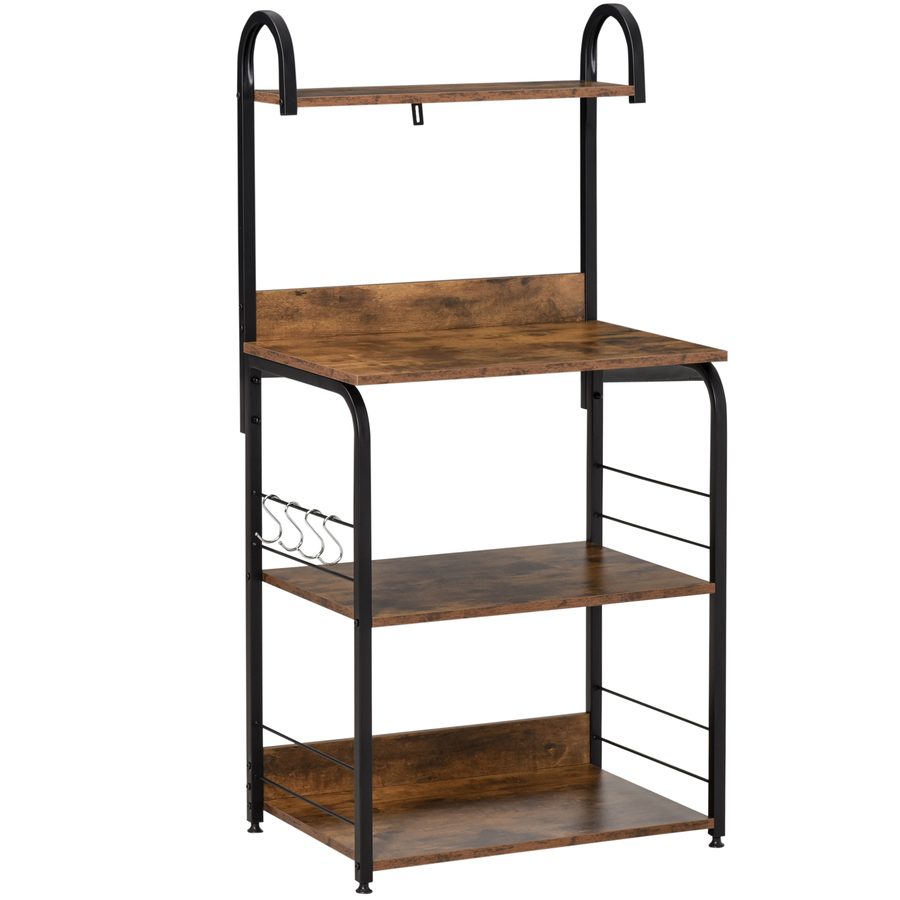 HOMCOM Küchenregal, Standregal mit 3 Ablagen, 4 Haken, Mikrowellenregal, Bäckerregal mit Stahlrahmen für Küche Esszimmer, Rustikal-Braun, 60 x 40 x 125 cm   Aosom von HOMCOM