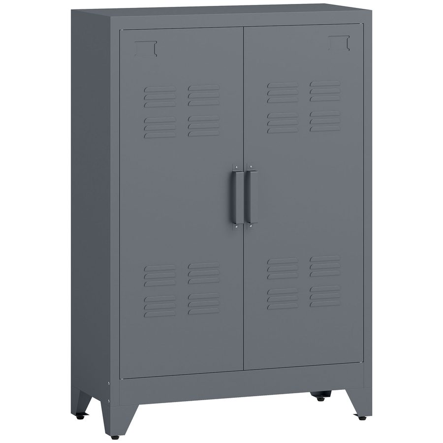 HOMCOM Sideboard Küchenschrank mit magnetischer Lamellen-Doppeltür, Verstellbarer Einlegeboden, Moderner Aufbewahrungsschrank für Wohnzimmer, Schlafzimmer 75 x 33 x 110 cm Grau   Aosom von HOMCOM