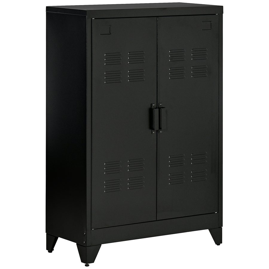 HOMCOM Aktenschrank Sideboard mit Lamellentüren, Lagerschrank mit Einlegeböden, Schwarz, 75 x 33 x 110 cm für Büro & Wohnraum   Aosom.de von HOMCOM